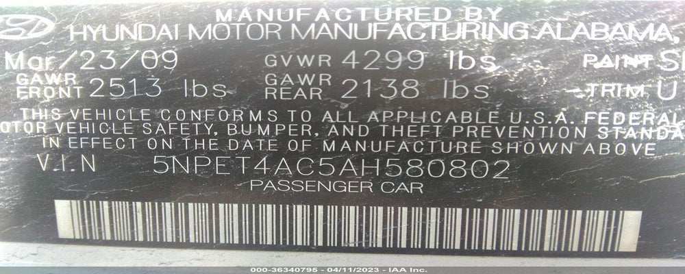 5NPET4AC5AH580802 2010 HYUNDAI SONATA photo no. 9