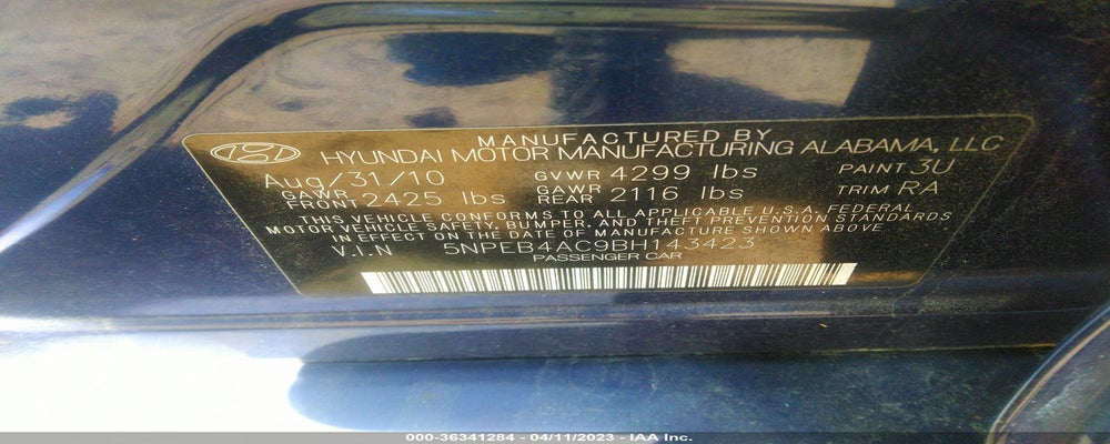 5NPEB4AC9BH143423 2011 HYUNDAI SONATA photo no. 9