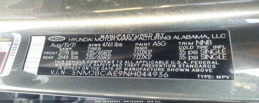 5NMJBCAE9NH044936 2022 HYUNDAI TUCSON photo no. 9