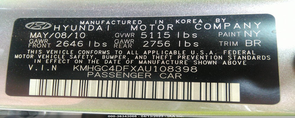 KMHGC4DFXAU108398 2010 HYUNDAI GENESIS photo no. 9