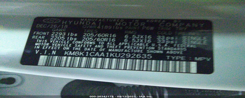 KM8K1CAA1KU292635 2019 HYUNDAI KONA photo no. 9