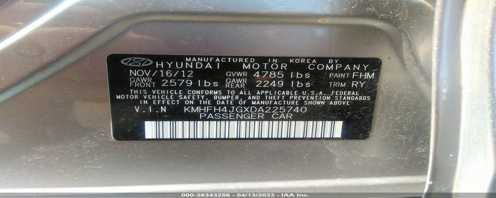 KMHFH4JGXDA225740 2013 HYUNDAI AZERA photo no. 9