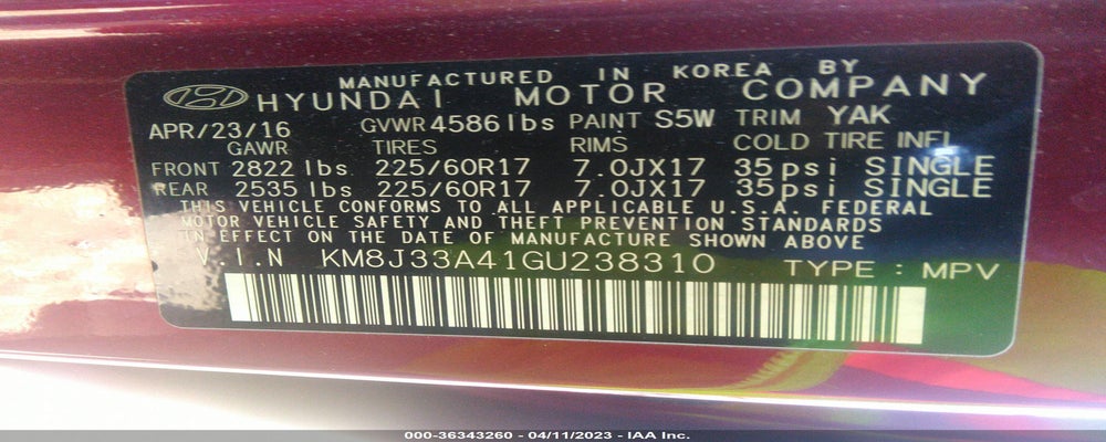 KM8J33A41GU238310 2016 HYUNDAI TUCSON photo no. 9