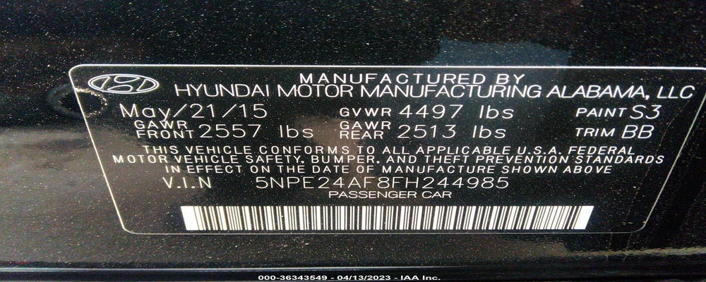5NPE24AF8FH244985 2015 HYUNDAI SONATA photo no. 9