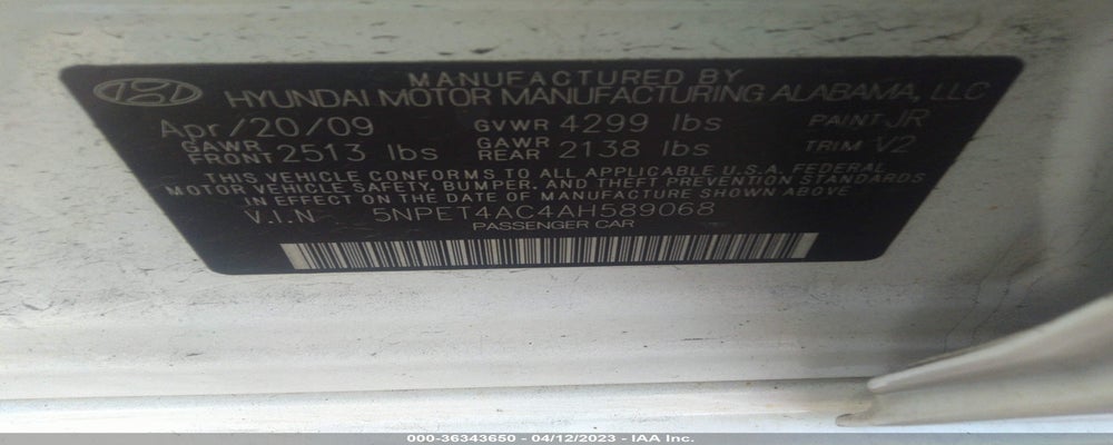5NPET4AC4AH589068 2010 HYUNDAI SONATA photo no. 9