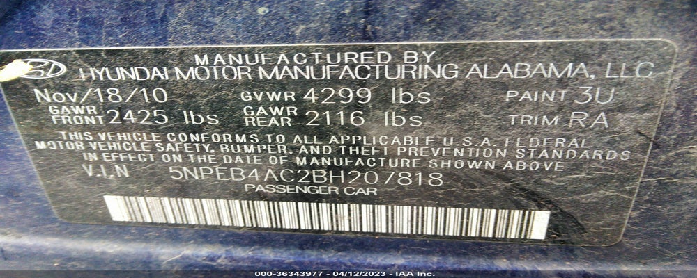 5NPEB4AC2BH207818 2011 HYUNDAI SONATA photo no. 9