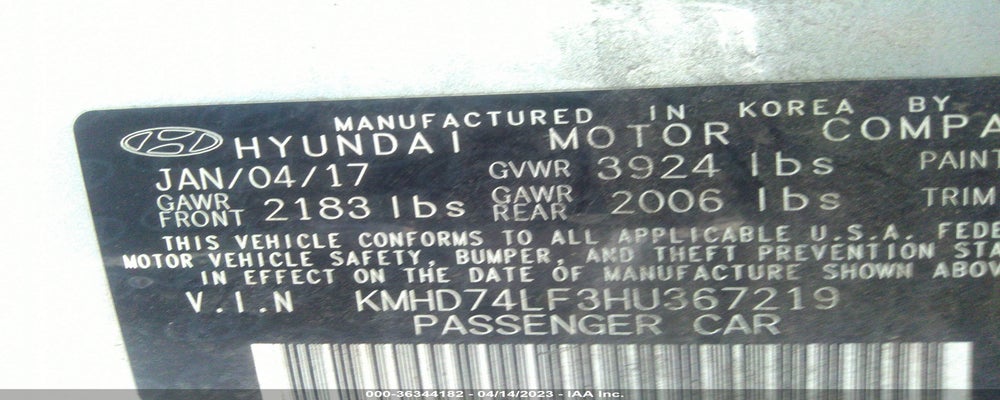 KMHD74LF3HU367219 2017 HYUNDAI ELANTRA photo no. 9