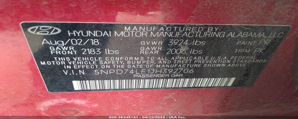 5NPD74LF1JH392706 2018 HYUNDAI ELANTRA photo no. 9
