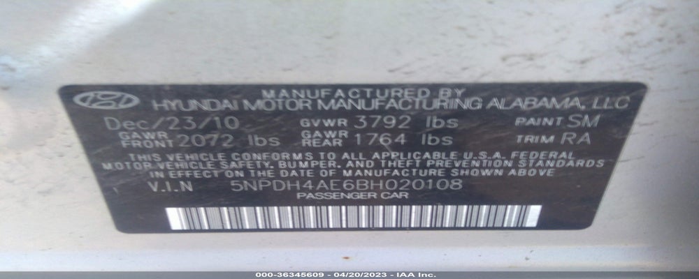 5NPDH4AE6BH020108 2011 HYUNDAI ELANTRA photo no. 9