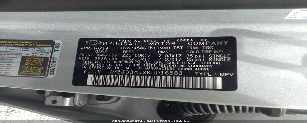 KM8J33A4XKU016583 2019 HYUNDAI TUCSON photo no. 9