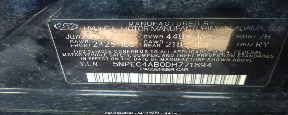 5NPEC4AB0DH771894 2013 HYUNDAI SONATA photo no. 9
