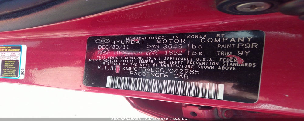 KMHCT5AE0CU042785 2012 HYUNDAI ACCENT photo no. 9