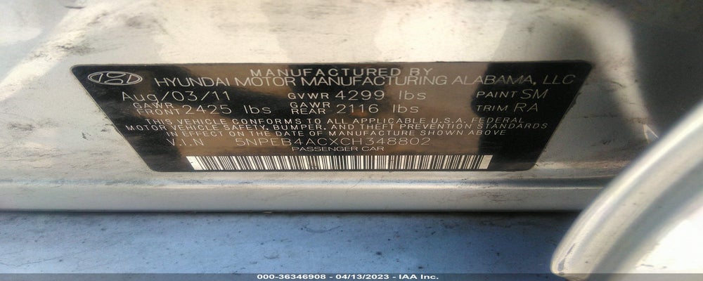 5NPEB4ACXCH348802 2012 HYUNDAI SONATA photo no. 9