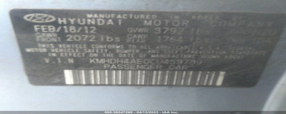 KMHDH4AE0CU459789 2012 HYUNDAI ELANTRA photo no. 9