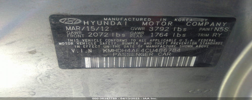 KMHDH4AE4CU486784 2012 HYUNDAI ELANTRA photo no. 9