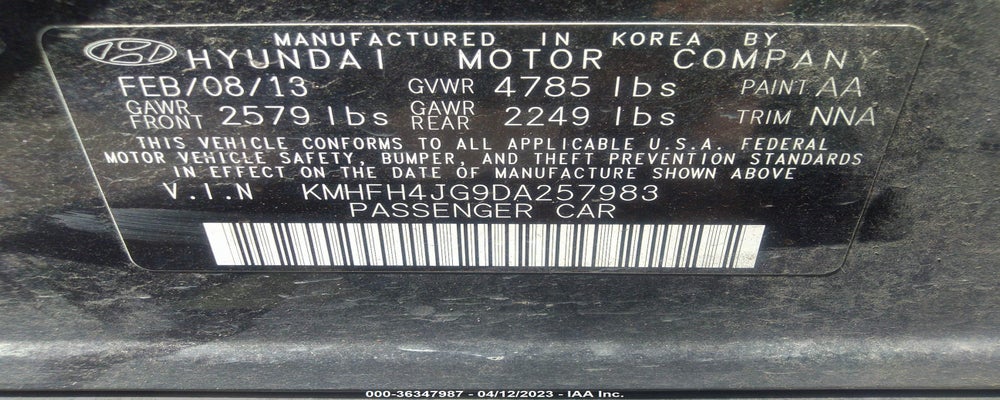 KMHFH4JG9DA257983 2013 HYUNDAI AZERA photo no. 9