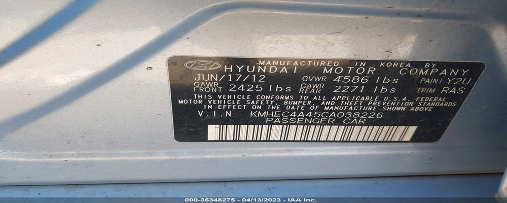 KMHEC4A45CA038226 2012 HYUNDAI SONATA photo no. 9