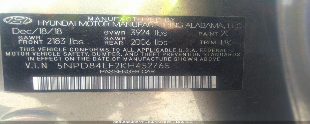 5NPD84LF2KH452765 2019 HYUNDAI ELANTRA photo no. 9