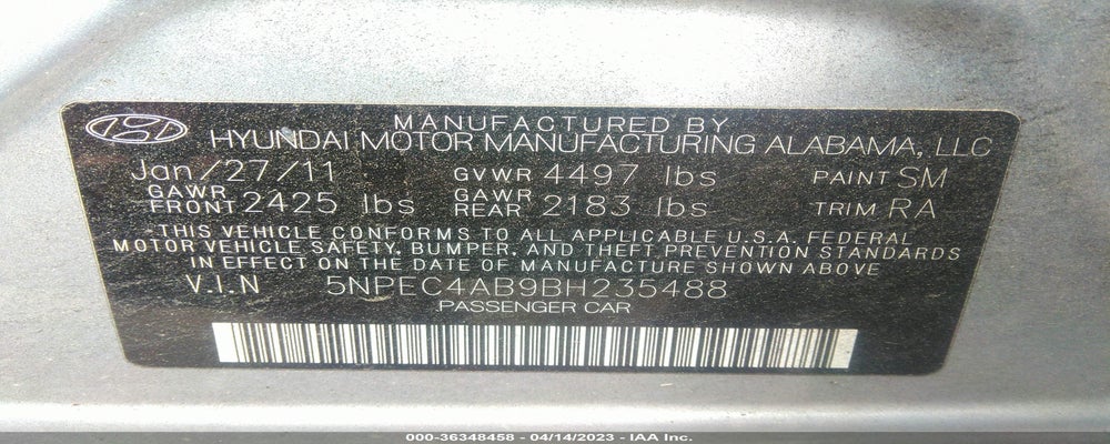 5NPEC4AB9BH235488 2011 HYUNDAI SONATA photo no. 9