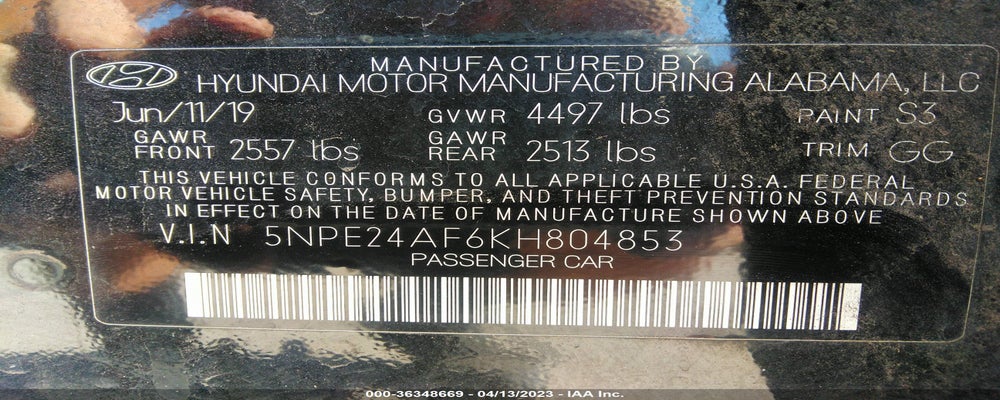 5NPE24AF6KH804853 2019 HYUNDAI SONATA photo no. 9