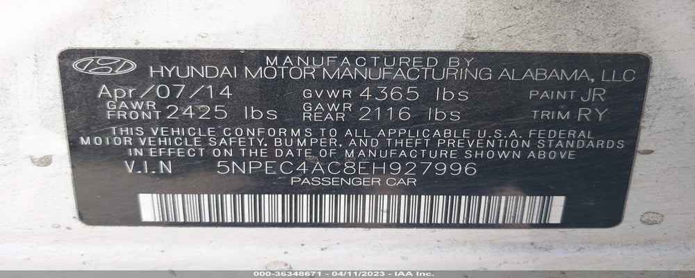 5NPEC4AC8EH927996 2014 HYUNDAI SONATA photo no. 9