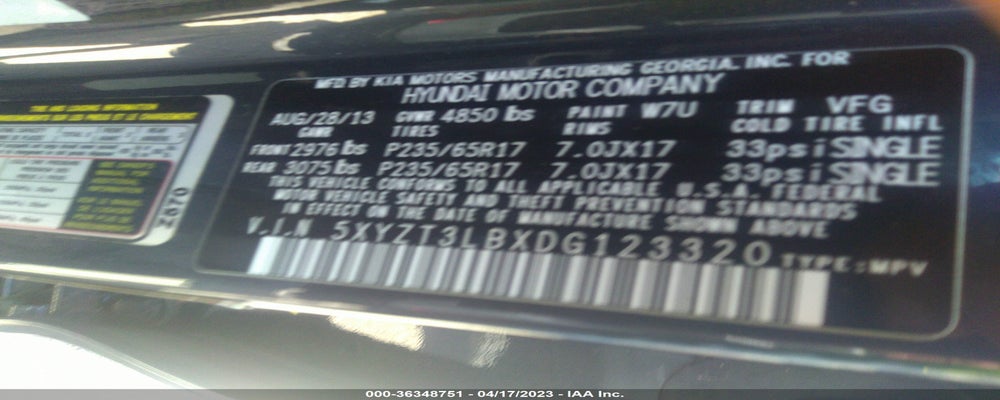 5XYZT3LBXDG123320 2013 HYUNDAI SANTA FE photo no. 9