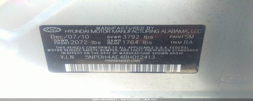 5NPDH4AE4BH012413 2011 HYUNDAI ELANTRA photo no. 9