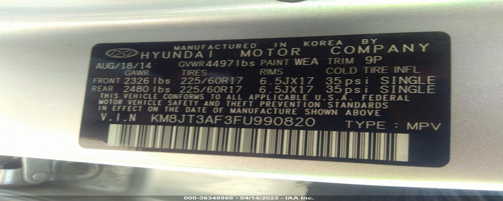KM8JT3AF3FU990820 2015 HYUNDAI TUCSON photo no. 9
