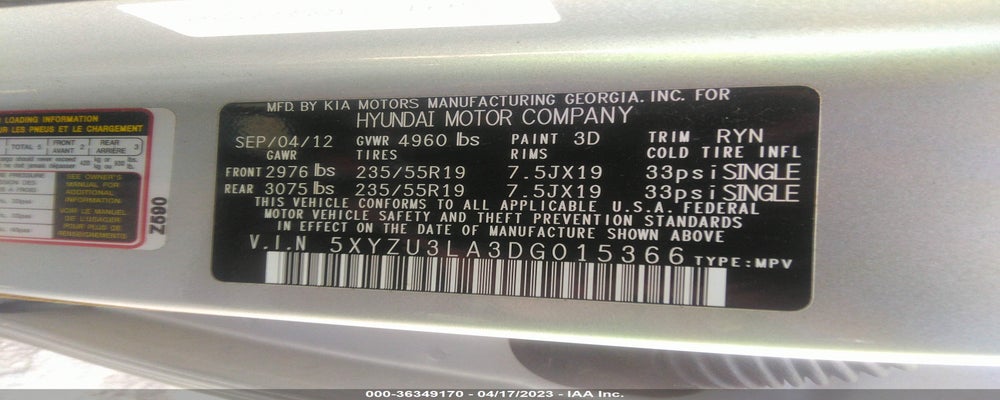 5XYZU3LA3DG015366 2013 HYUNDAI SANTA FE photo no. 9