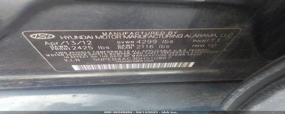 5NPEB4AC3DH510867 2013 HYUNDAI SONATA photo no. 9