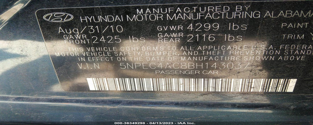5NPEC4AC8BH143037 2011 HYUNDAI SONATA photo no. 9