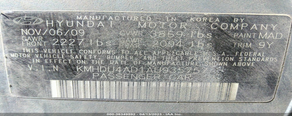 KMHDU4AD1AU935757 2010 HYUNDAI ELANTRA photo no. 9