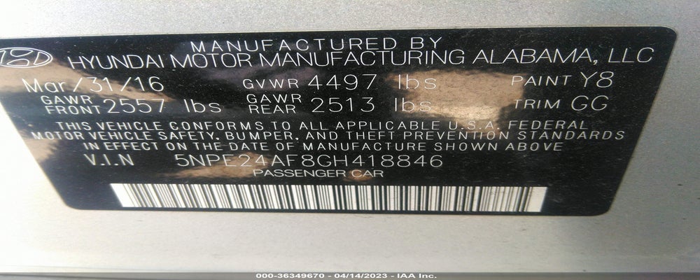 5NPE24AF8GH418846 2016 HYUNDAI SONATA photo no. 9