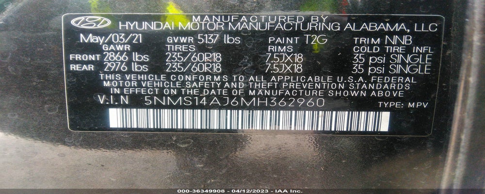 5NMS14AJ6MH362960 2021 HYUNDAI SANTA FE photo no. 9