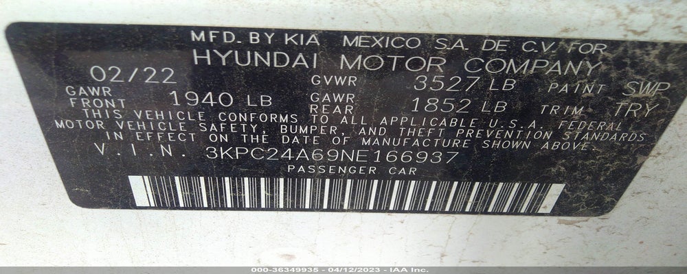 3KPC24A69NE166937 2022 HYUNDAI ACCENT photo no. 9