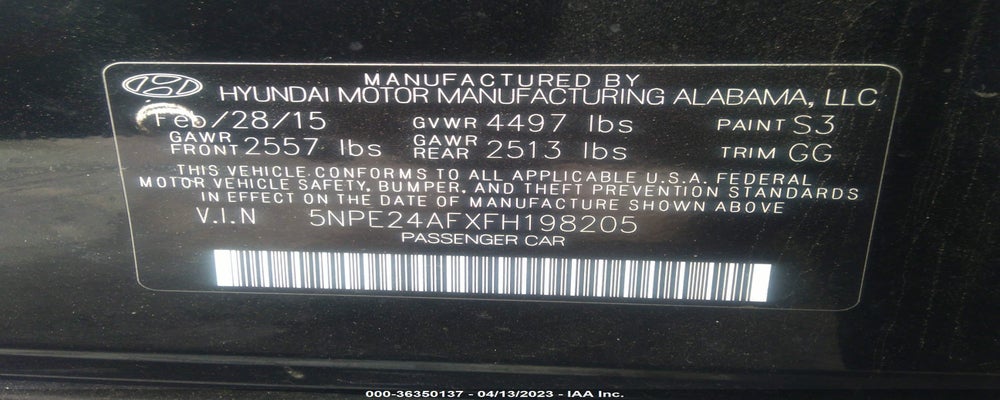 5NPE24AFXFH198205 2015 HYUNDAI SONATA photo no. 9