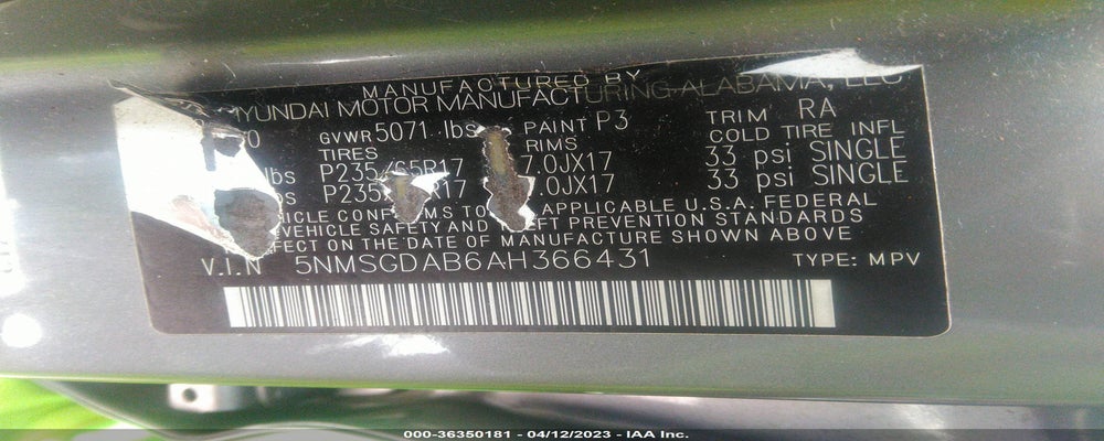 5NMSGDAB6AH366431 2010 HYUNDAI SANTA FE photo no. 9