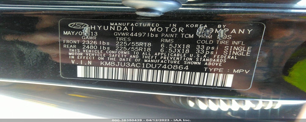 KM8JU3AC1DU740864 2013 HYUNDAI TUCSON photo no. 9