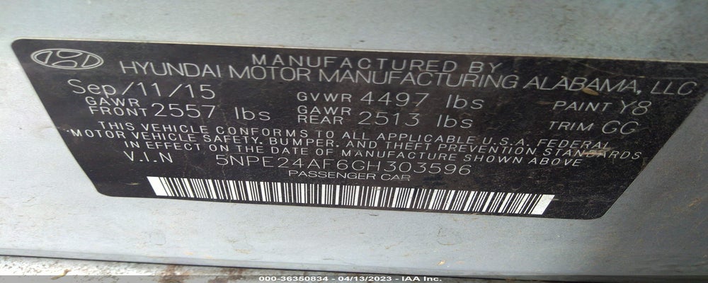 5NPE24AF6GH303596 2016 HYUNDAI SONATA photo no. 9