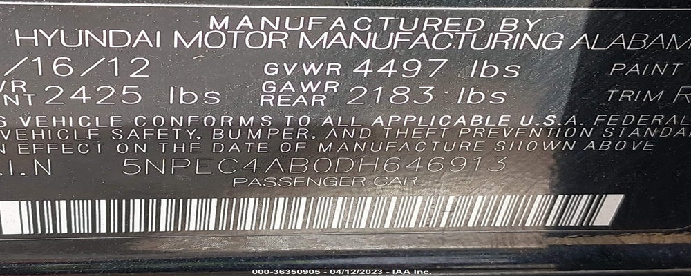 5NPEC4AB0DH646913 2013 HYUNDAI SONATA photo no. 9