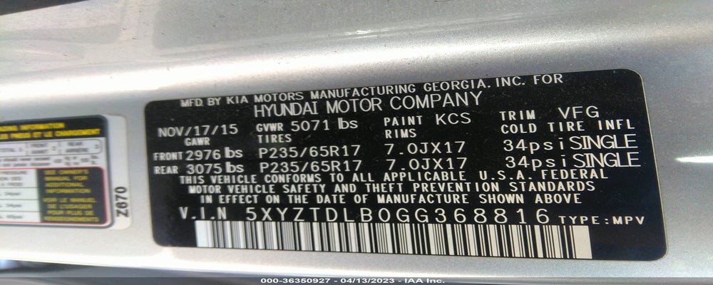 5XYZTDLB0GG368816 2016 HYUNDAI SANTA FE SPORT photo no. 9