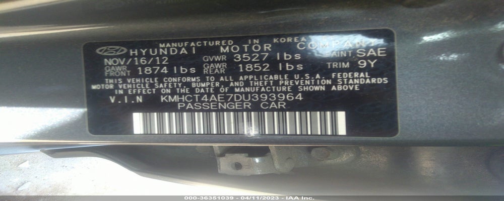 KMHCT4AE7DU393964 2013 HYUNDAI ACCENT photo no. 9