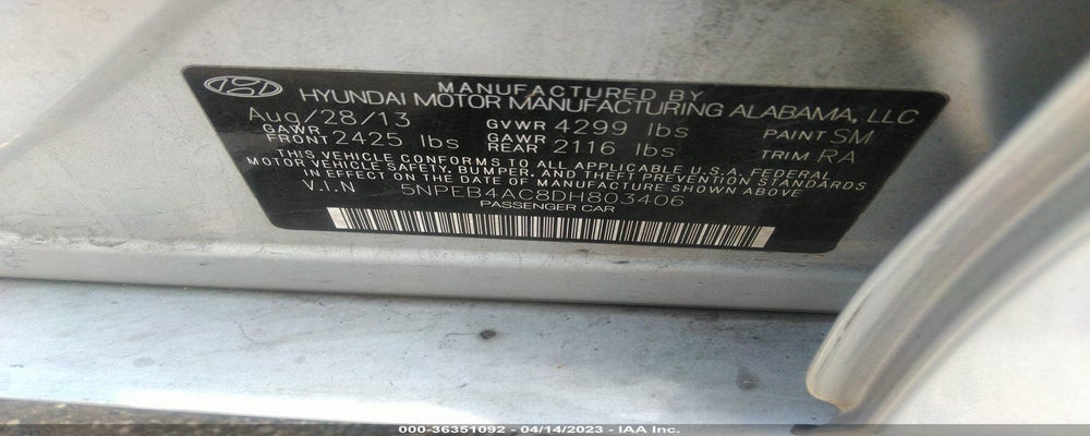 5NPEB4AC8DH803406 2013 HYUNDAI SONATA photo no. 9