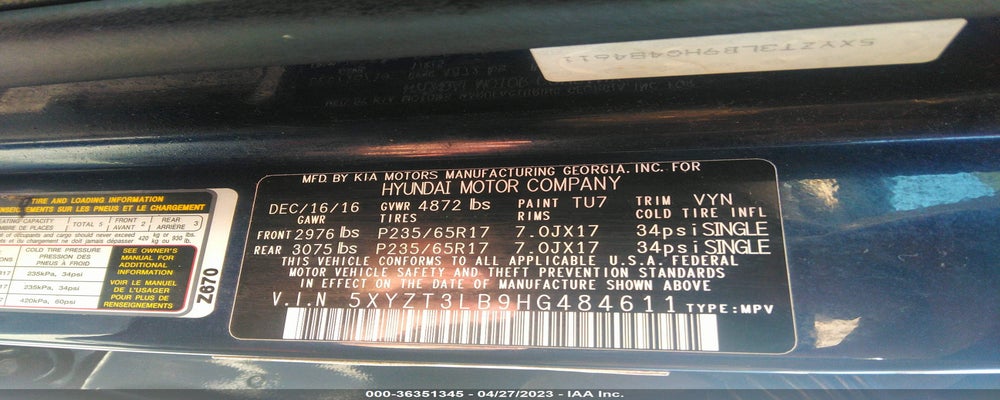 5XYZT3LB9HG484611 2017 HYUNDAI SANTA FE SPORT photo no. 9