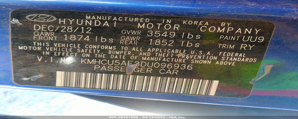 KMHCU5AE3DU096936 2013 HYUNDAI ACCENT photo no. 9