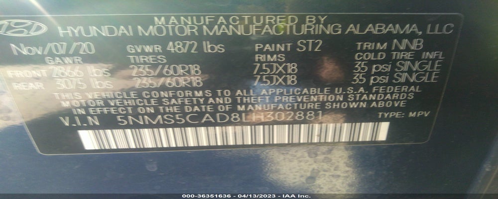 5NMS5CAD8LH302881 2020 HYUNDAI SANTA FE photo no. 9