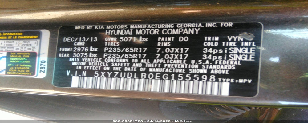 5XYZUDLB0EG155598 2014 HYUNDAI SANTA FE SPORT photo no. 9
