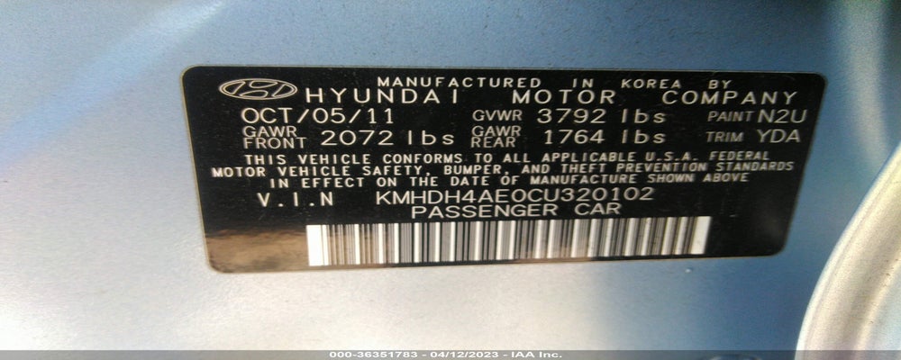 KMHDH4AE0CU320102 2012 HYUNDAI ELANTRA photo no. 9