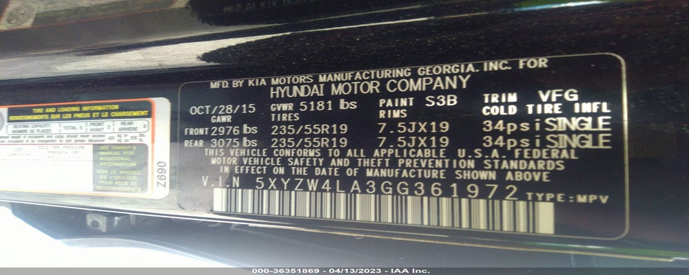 5XYZW4LA3GG361972 2016 HYUNDAI SANTA FE SPORT photo no. 9