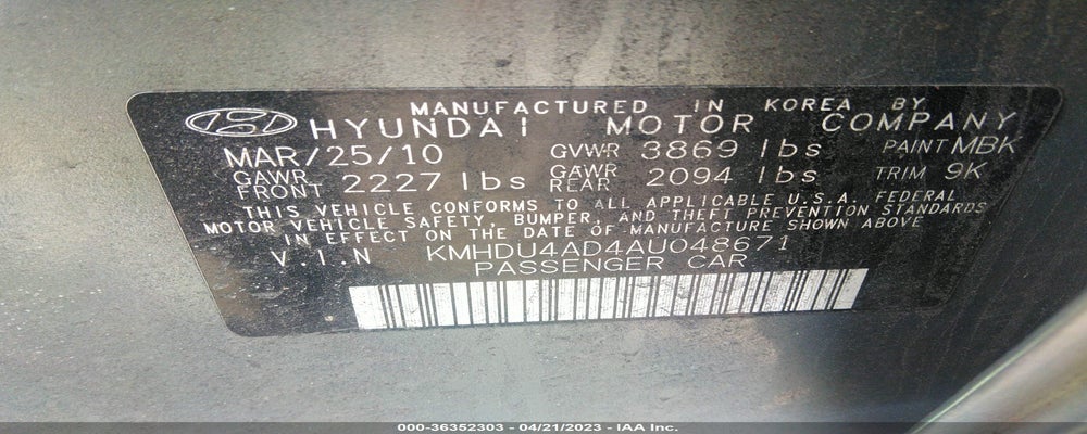 KMHDU4AD4AU048671 2010 HYUNDAI ELANTRA photo no. 9